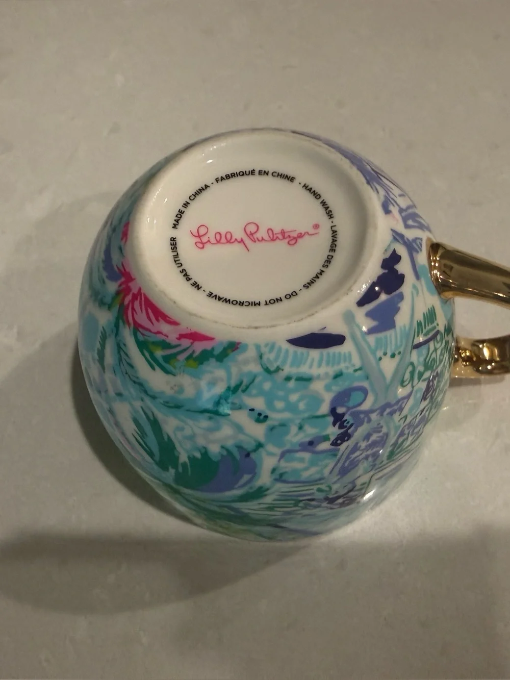 Lilly Pulitzer Oversized Coffee Mug Gold Handle Tropical Print